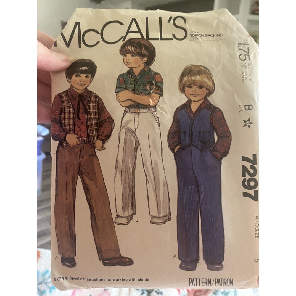 Vintage 1980 Boys McCalls Sewing Pattern 7297 Size 5 Shirt Vest Pants Complete